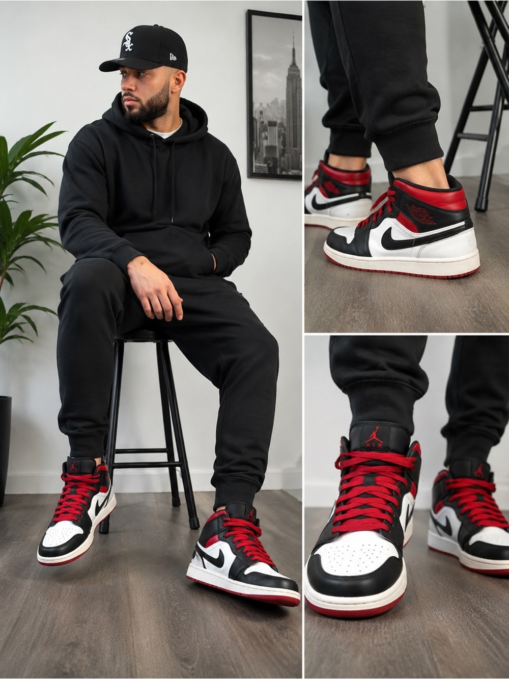 Nike Air Jordan 1 Mid Retro Black White Red Men’s Size 12.5 Chicago Style